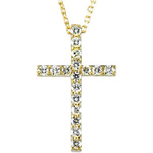 14K Yellow 1/6 CTW Natural Diamond Petite Cross 18" Necklace