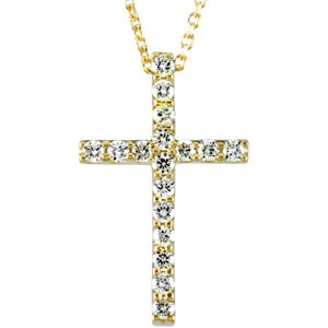 14K Yellow 1/4 CTW Natural Diamond Petite Cross 18" Necklace