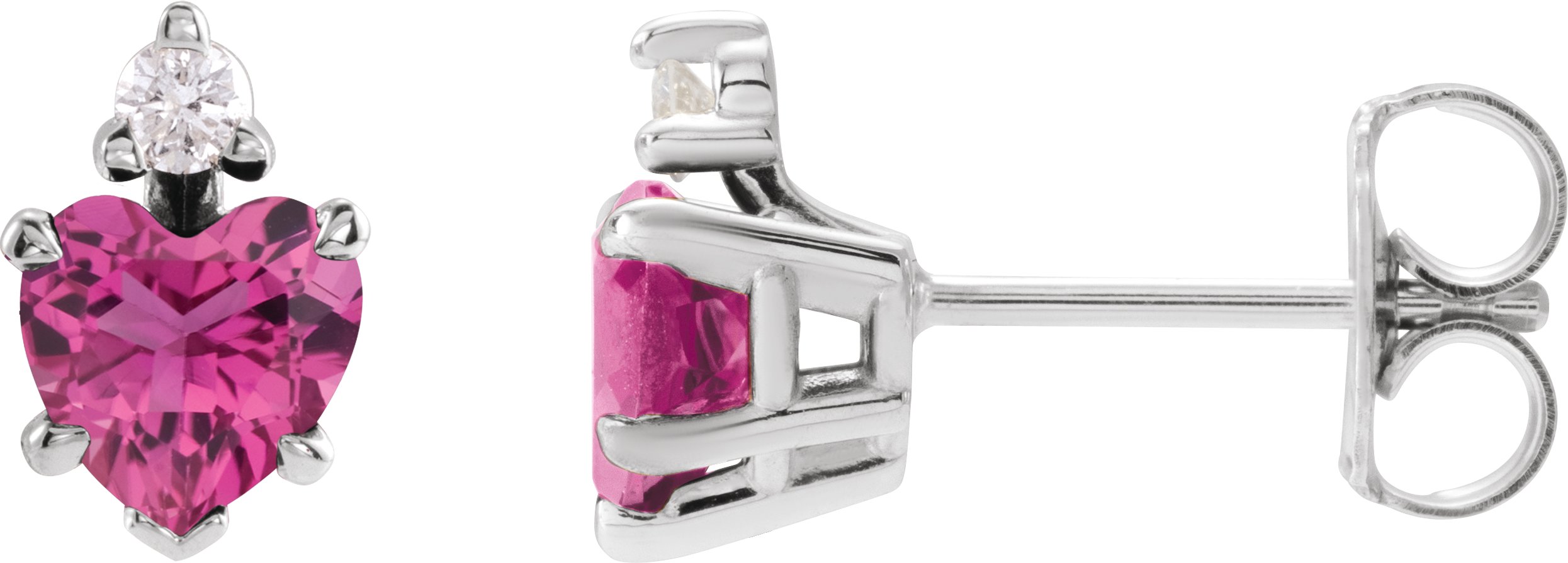 14K White Natural Pink Tourmaline & .06 Natural Diamond Stud Earrings