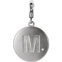 Sterling Silver Initial M .005 CT Diamond Disc Charm