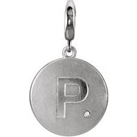 Sterling Silver Initial P .005 CT Diamond Disc Charm