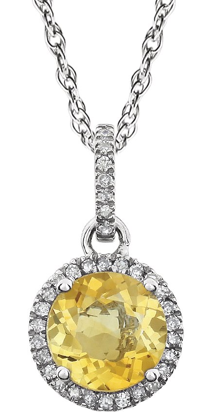 14K White Natural Citrine & 1/10 CTW Natural Diamond 18" Necklace