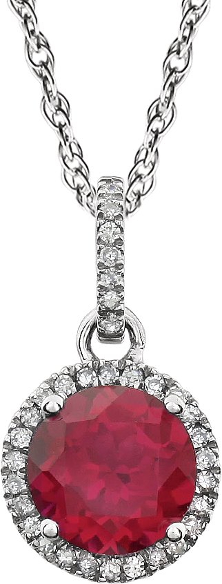 14K White Lab-Grown Ruby & 1/10 CTW Natural Diamond 18 Necklace