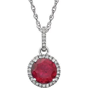 14K White Lab-Grown Ruby & 1/10 CTW Natural Diamond 18" Necklace
