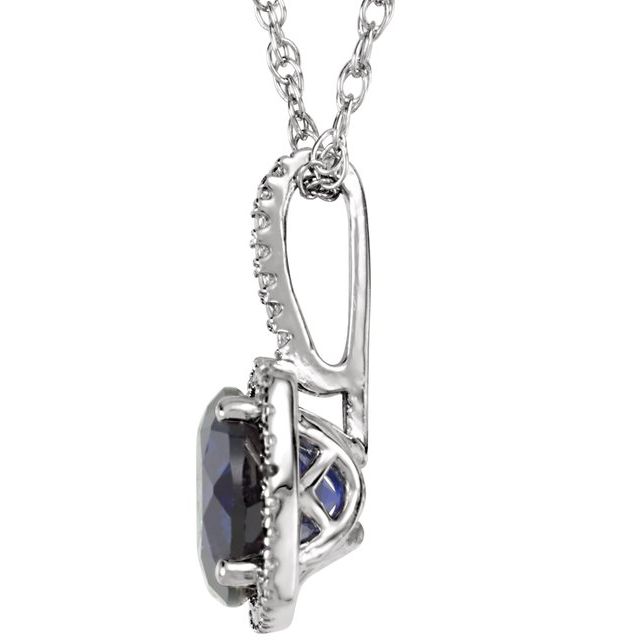Sterling Silver 7 mm Lab-Grown Sapphire & .015 CTW Natural Diamond 18 Necklace