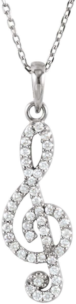 14K White 1/4 CTW Natural Diamond Petite Treble Clef 16" Necklace