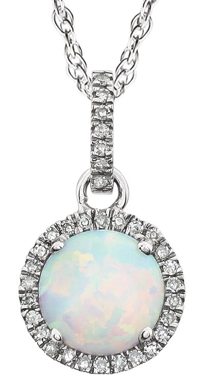 14K White Lab-Grown Opal & 1/10 CTW Natural Diamond 18