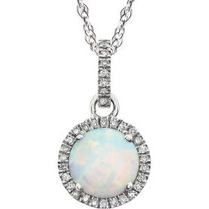 14K White Lab-Grown Opal & 1/10 CTW Natural Diamond 18" Necklace