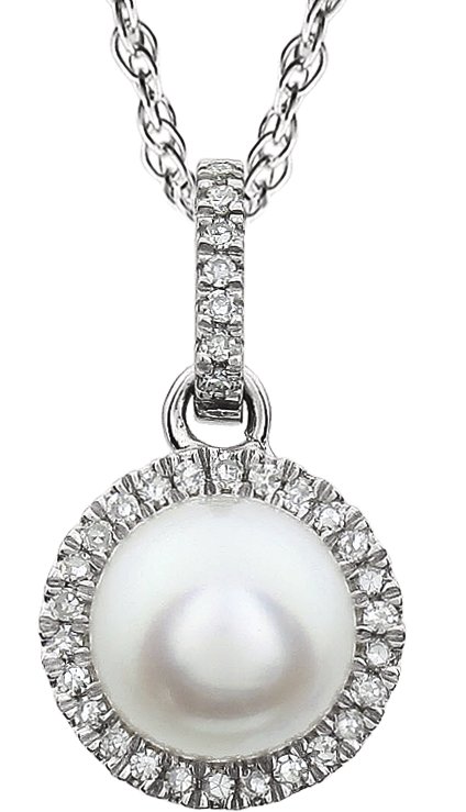 14K White Cultured White Freshwater Pearl & 1/10 CTW Natural Diamond 18" Necklace