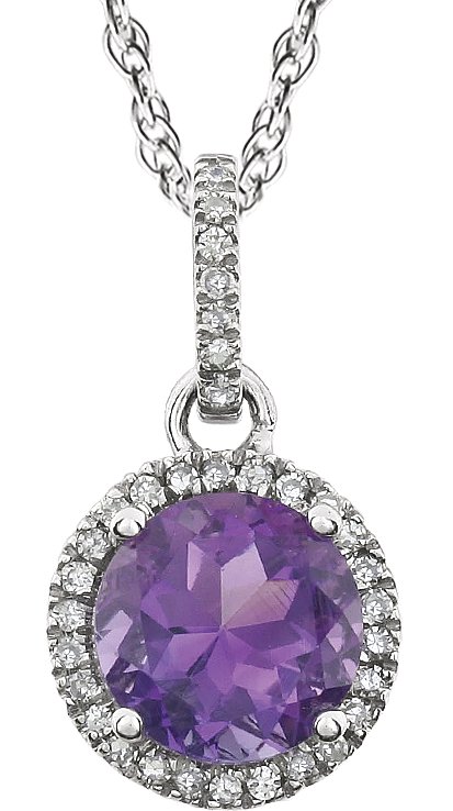 14K White Natural Amethyst & 1/10 CTW Natural Diamond 18 Necklace