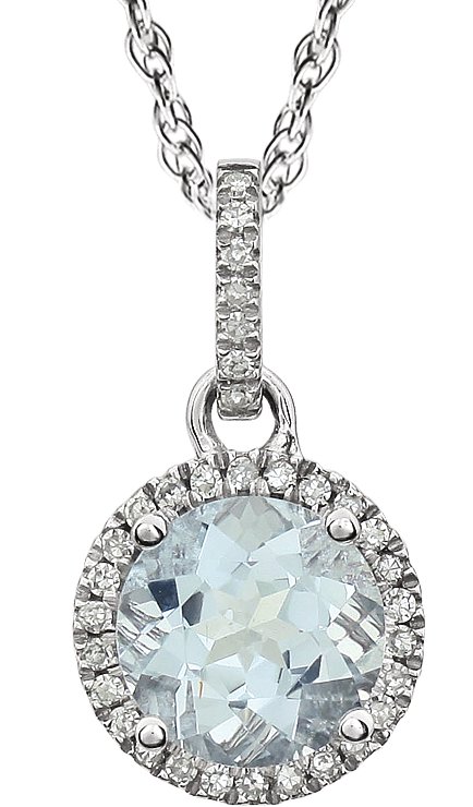 14K White Natural Aquamarine & 1/10 CTW Natural Diamond 18" Necklace