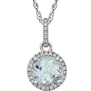 14K White Natural Aquamarine & 1/10 CTW Natural Diamond 18" Necklace