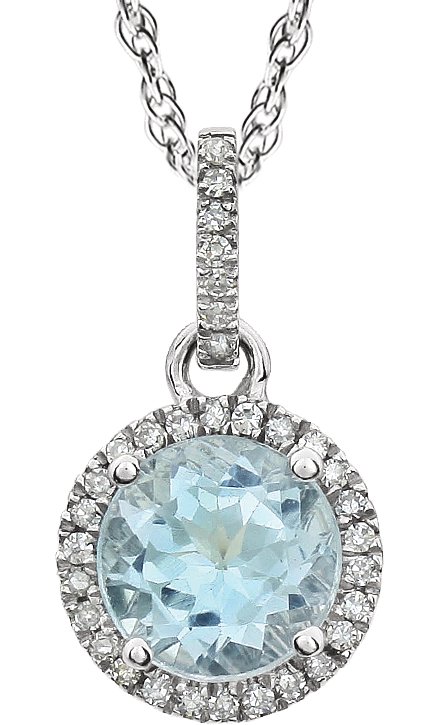 14K White Natural Sky Blue Topaz & 1/10 CTW Natural Diamond 18" Necklace