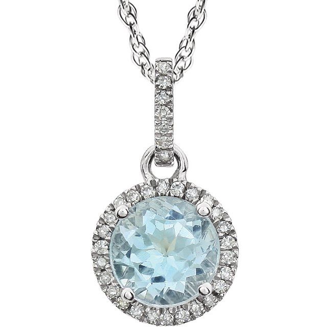 14K White Natural Sky Blue Topaz & 1/10 CTW Natural Diamond 18" Necklace