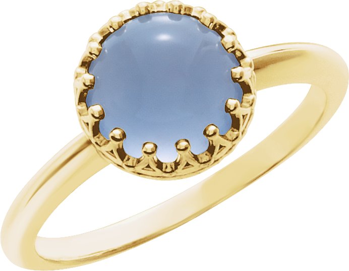 14K Yellow 8 mm Natural Blue Chalcedony Crown Cabochon Ring