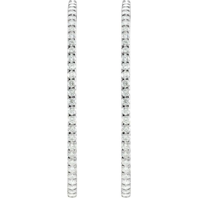 14K White 5 CTW Natural Diamond Inside-Outside 51 mm Hoop Earrings