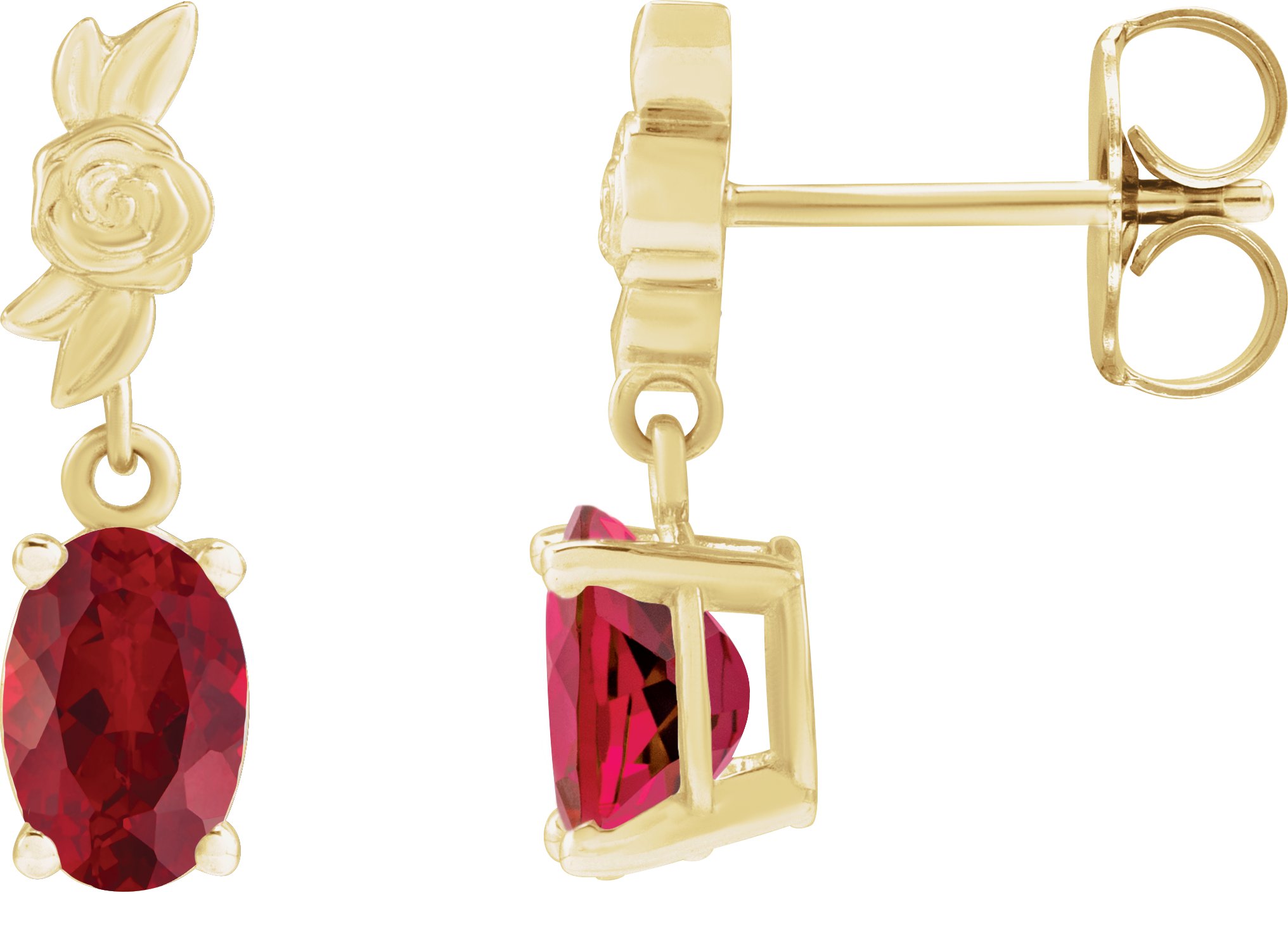 14K Yellow 6x4 mm Lab-Grown Red Ruby Earrings