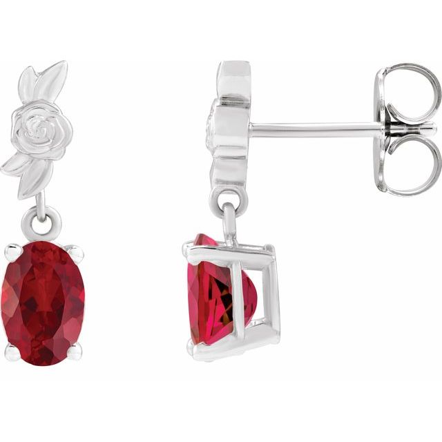 Platinum 8x6 mm Lab-Grown Red Ruby Earrings