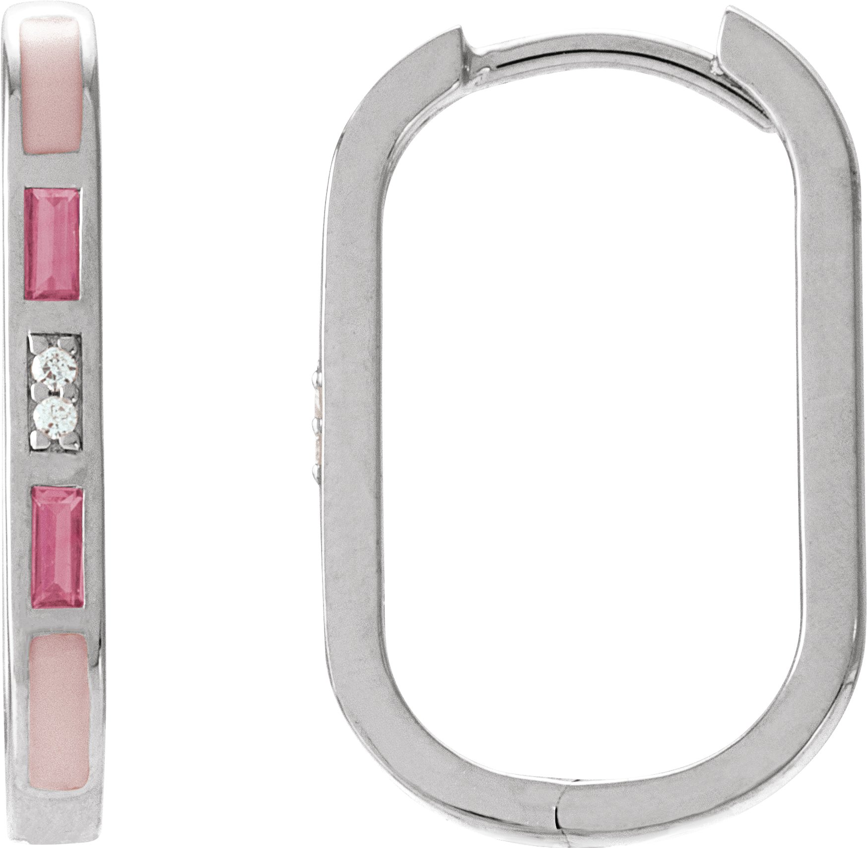 14K White Natural Pink Tourmaline & .02 CTW Natural Diamond 19.6 mm Hoop Earrings