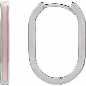 14K White Pink Enamel 11.9 mm Hoop Earrings