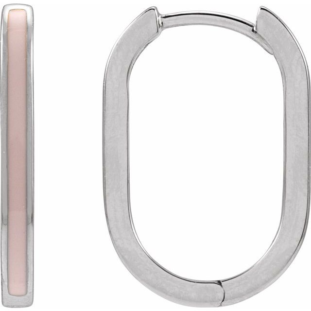 Sterling Silver Pink Enamel 11.9 mm Hoop Earrings