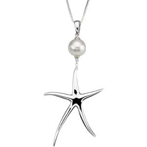 Sterling Silver Cultured White Freshwater Pearl Starfish 18" Necklace  
