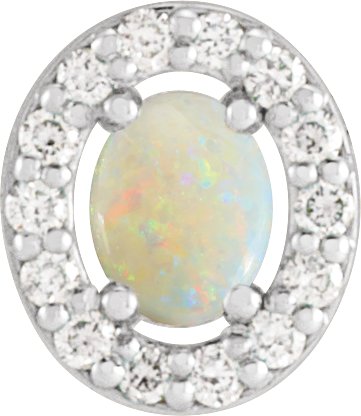 14K White Natural White Opal & .05 CTW Natural Diamond Halo-Style Pendant