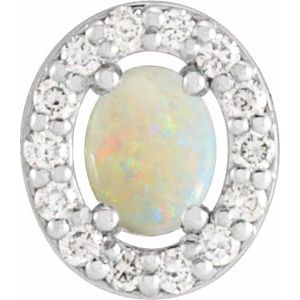14K White Natural White Opal & .05 CTW Natural Diamond Halo-Style Pendant