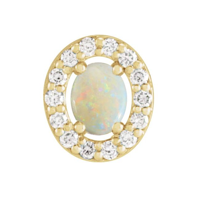 14K Yellow Natural White Opal & .05 CTW Natural Diamond Halo-Style Pendant