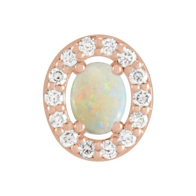 14K Rose Natural White Opal  & .05 CTW Natural Diamond Halo-Style Pendant
