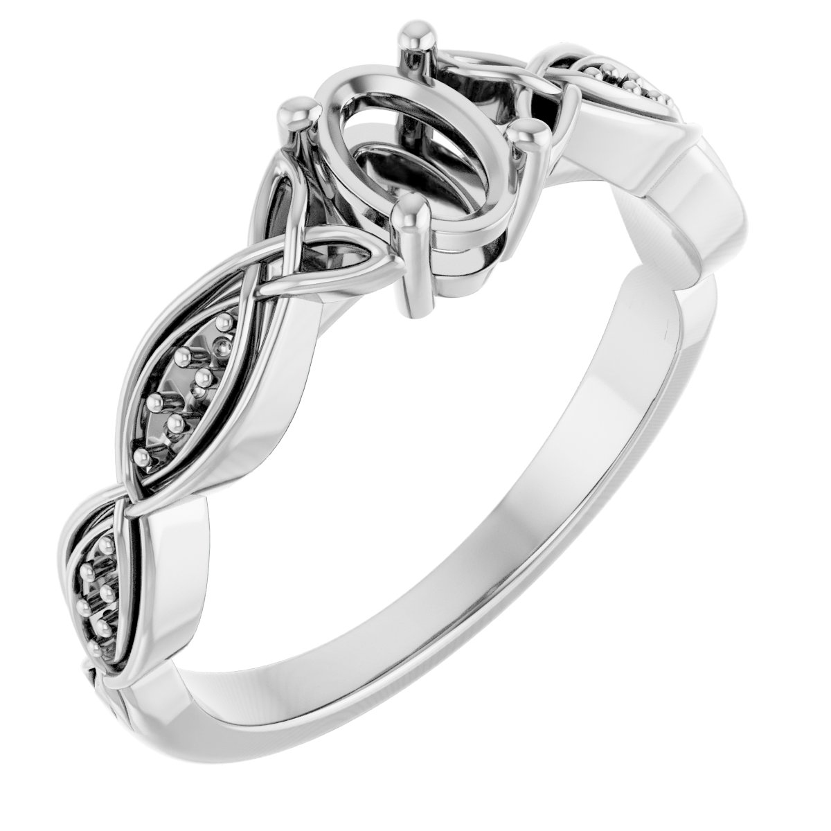 V-End Prong Accented Engagement Ring
