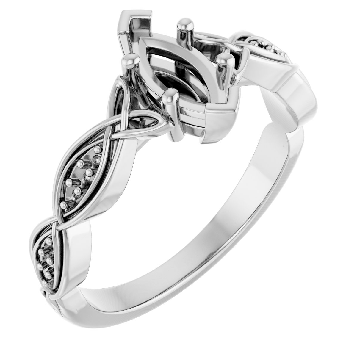 V-End Prong Accented Engagement Ring