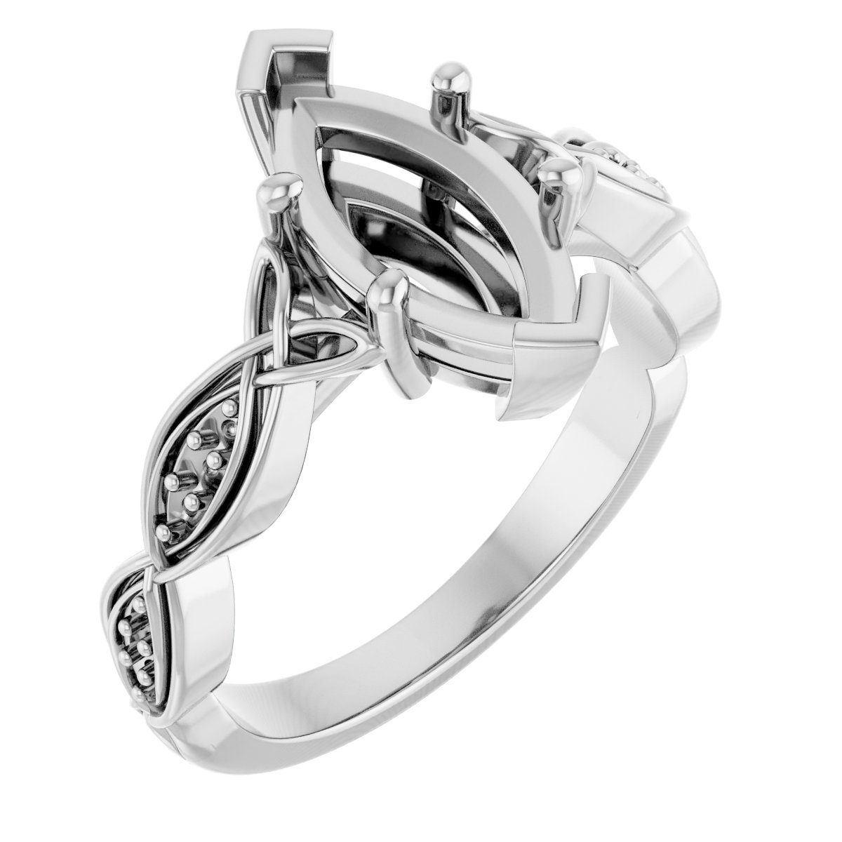 V-End Prong Accented Engagement Ring