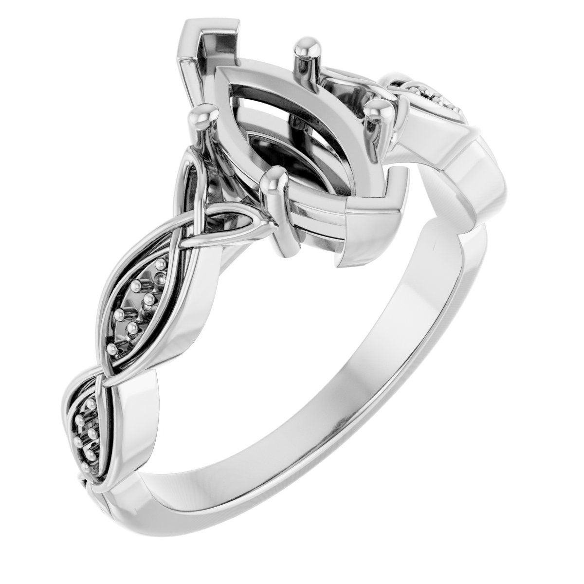 V-End Prong Accented Engagement Ring