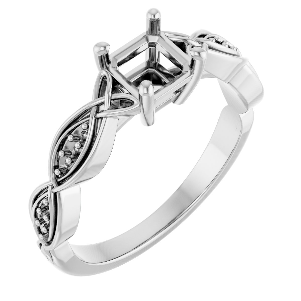 V-End Prong Accented Engagement Ring