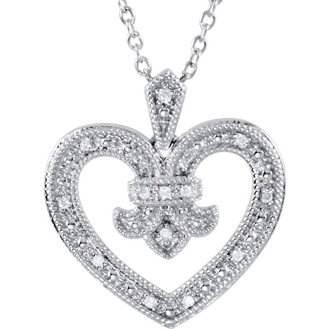 Sterling Silver .06 CTW Natural Diamond Heart 18
