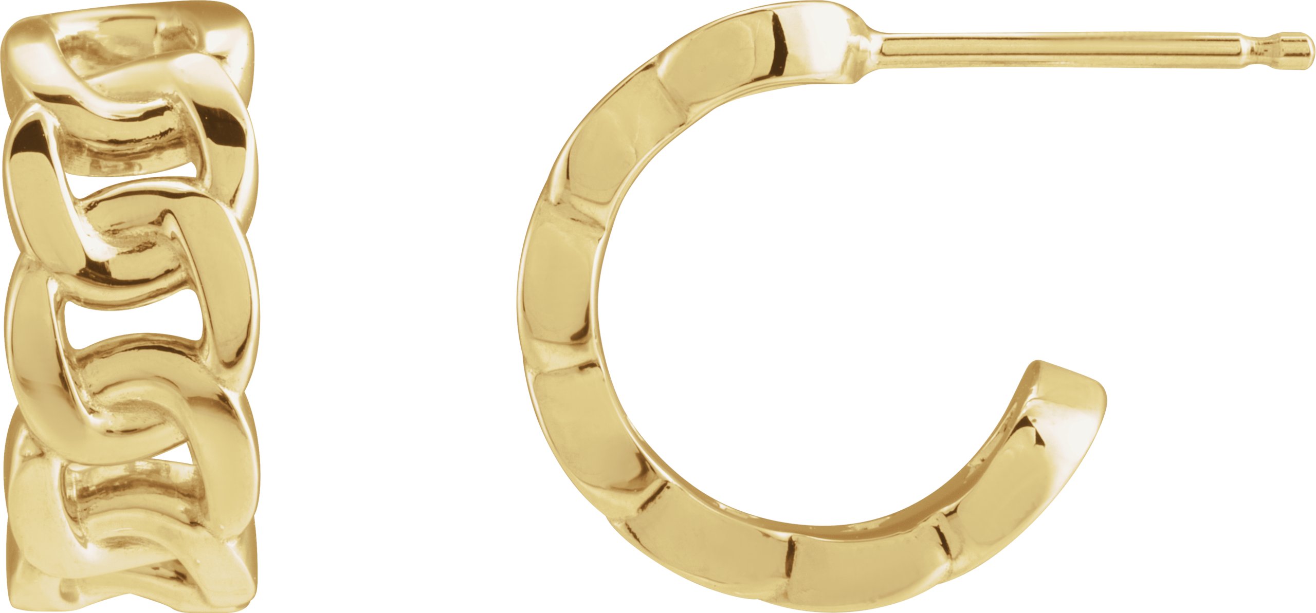 14K Yellow Chain Link Left 12 mm Hoop Earring