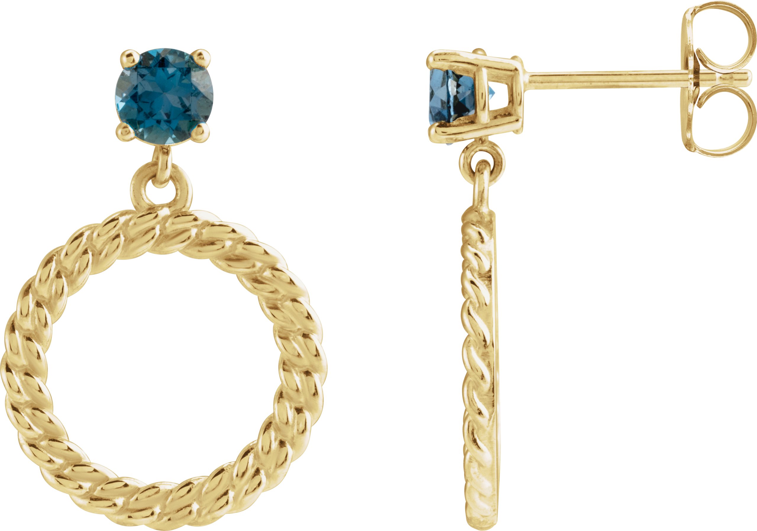 14K Yellow Natural London Blue Topaz Chain Link Earrings