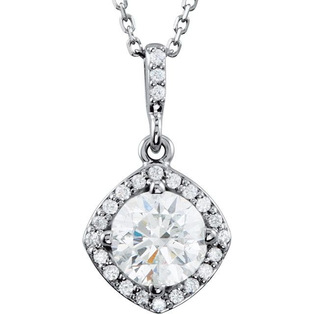 14K White 1 CTW Diamond Halo-Style 18 Necklace