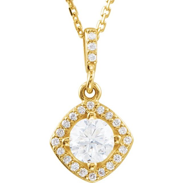 14K Yellow 5/8 CTW Natural Diamond Halo-Style 18" Necklace