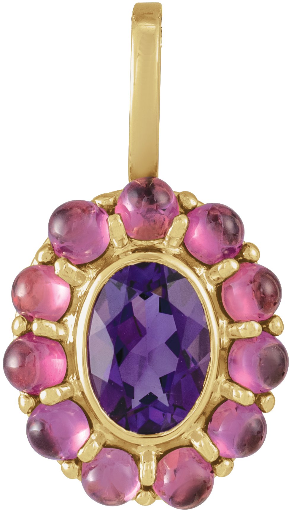 14K Yellow Natural Amethyst & Natural Rhodolite Garnet Halo-Style Pendant