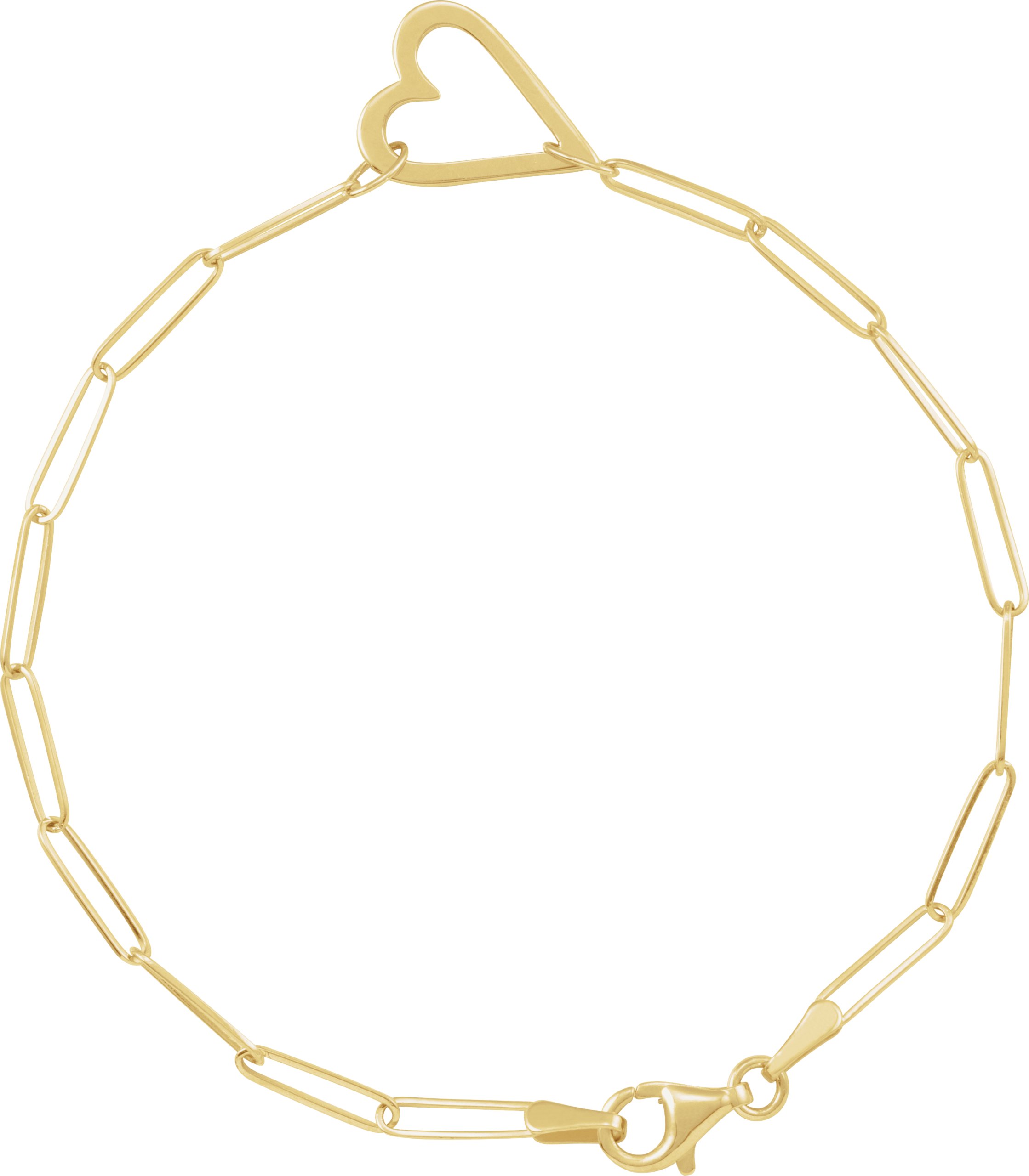 14K Yellow Heart & Paperclip-Style Chain 7 Bracelet