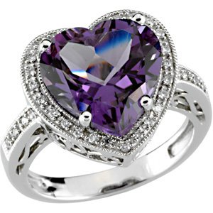 14K White Natural Amethyst & 1/6 CTW Natural Diamond Ring