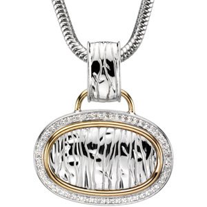 Sterling Silver and 14K Yellow .33 CTW Diamond Zebra Skin Design 18 inch Necklace Ref. 2590322