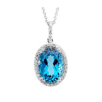 14K White 14x10 mm Swiss Blue Topaz and .375 CTW Diamond Halo Style 18 inch Necklace Ref 2636268