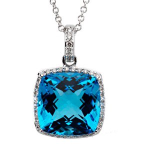 14K White Swiss Blue Topaz & 1/4 CTW Diamond 18" Necklace