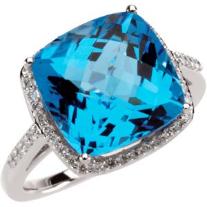 14K White Checkerboard Natural Swiss Blue Topaz & 1/4 CTW Natural Diamond  Ring - 67078-100-83343