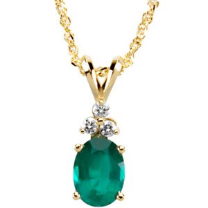 14K Yellow Emerald and .10 CTW Diamond 18 inch Necklace Ref 2570727
