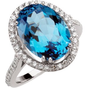 14K White Natural Swiss Blue Topaz & 1/2 CTW Natural Diamond Ring