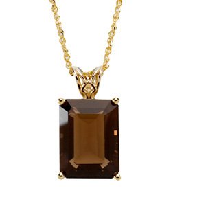 14K Yellow Natural Smoky Quartz Solitaire 18" Necklace